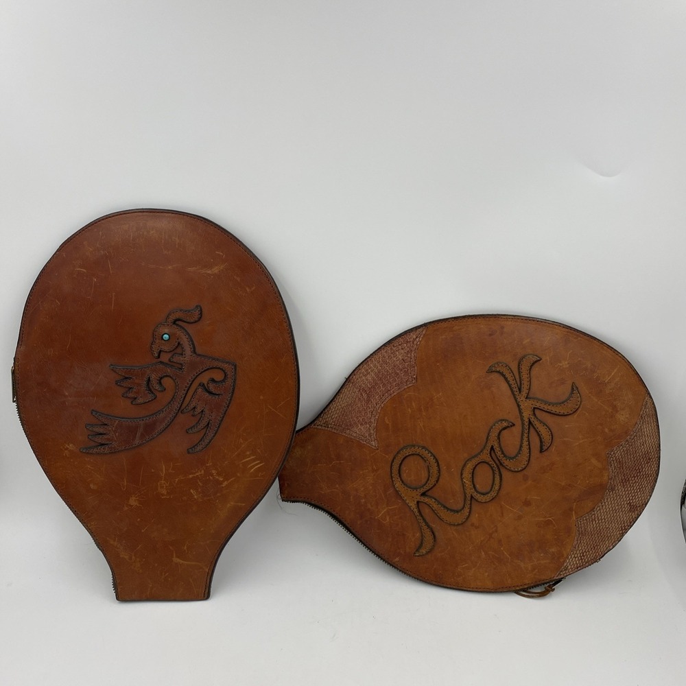 Vintage Tennis Racket‎ Covers Brown Leather Thunderbird Rock Set Rock Phoenix